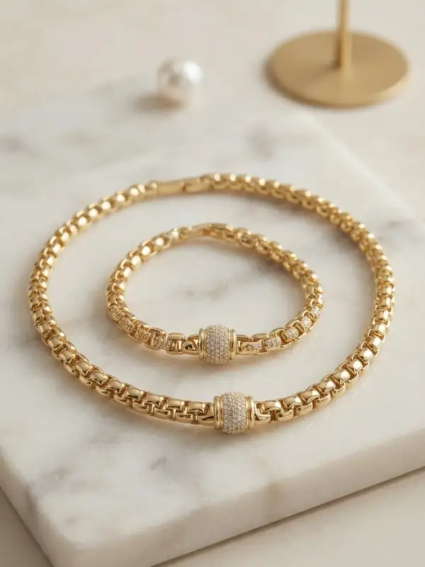 Xuping Singapur Zincir Model Kolye ve Bileklik Set