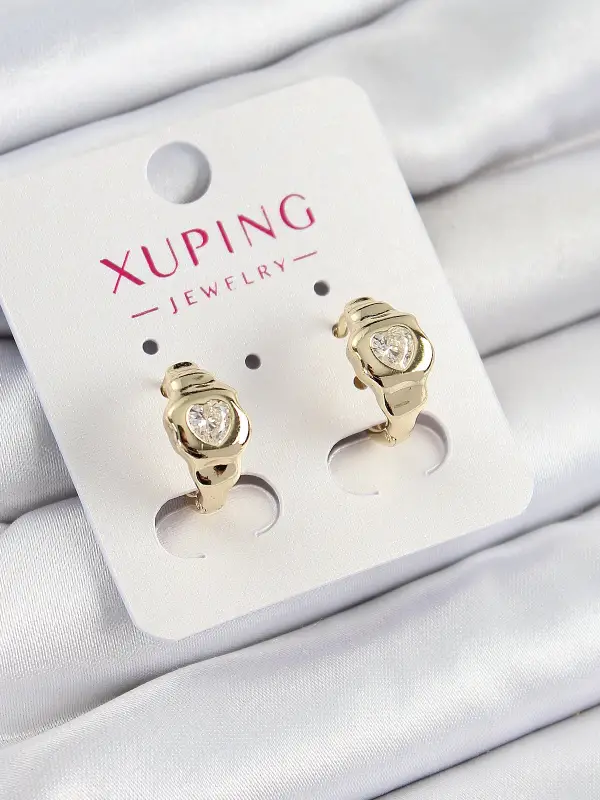 Xuping Zirkon Taşlı Kalp Model Gold Renk Kadın Küpe