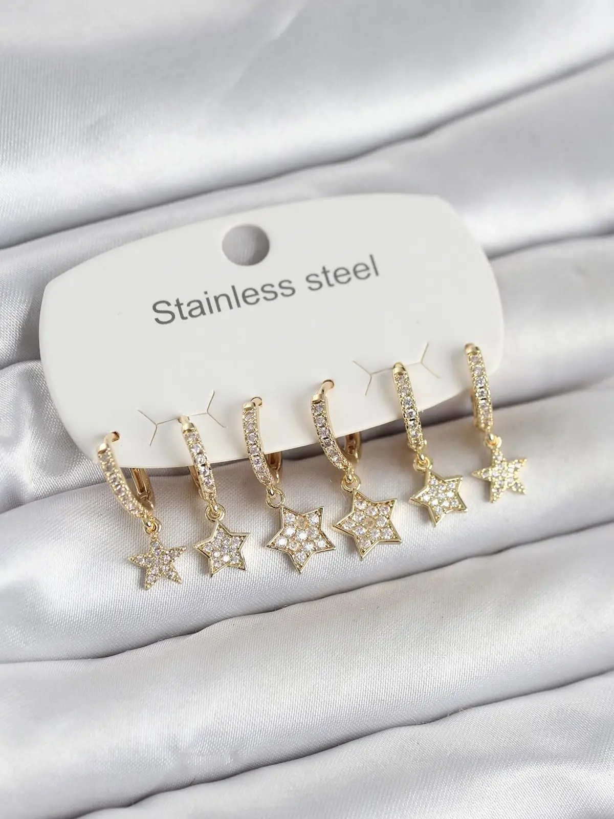316L Çelik Gold Renk 6lı Set Yıldız Model Kadın Küpe