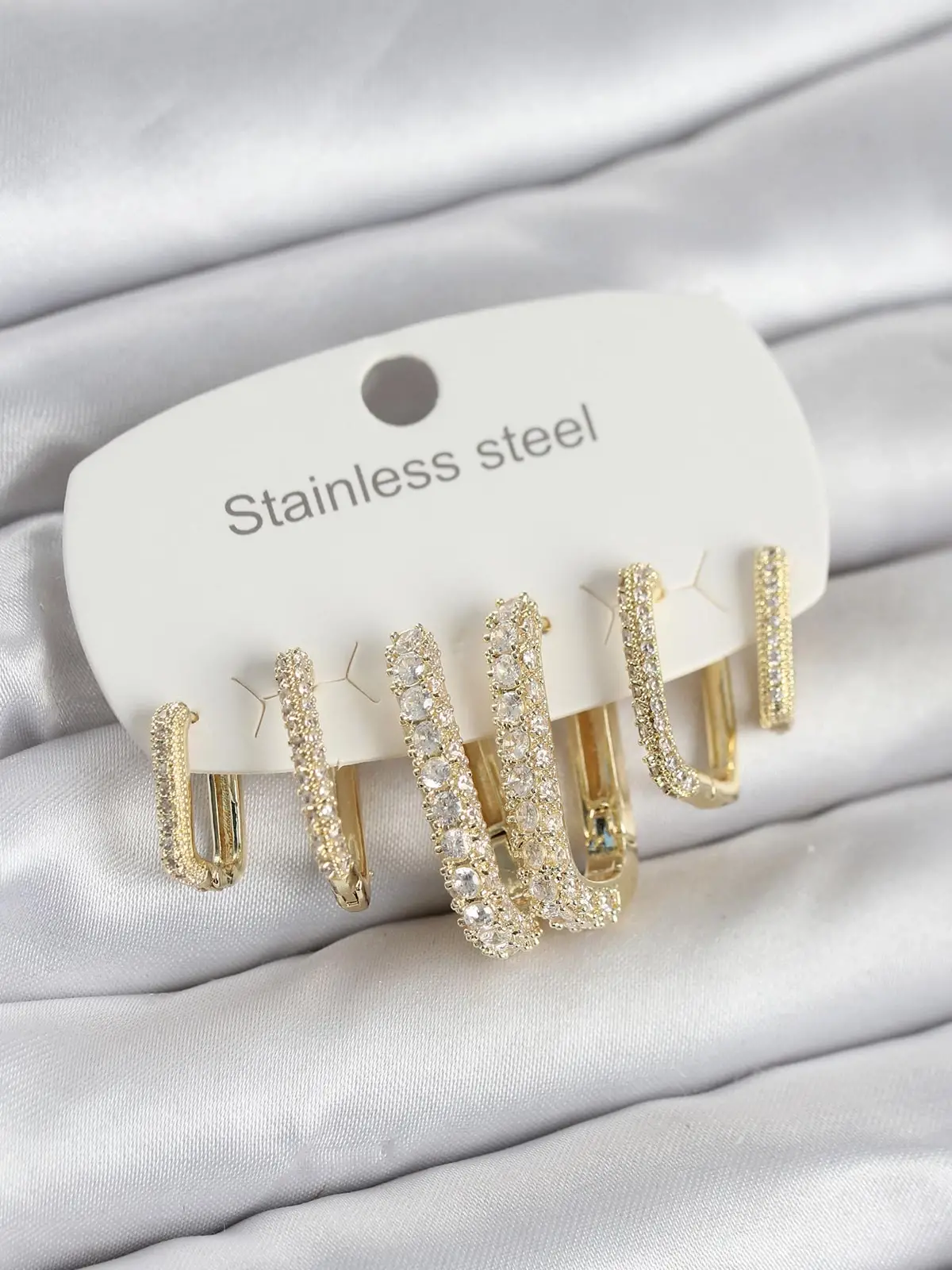 316L Çelik Gold Renk 6lı Set Zirkon Taşlı Kadın Küpe