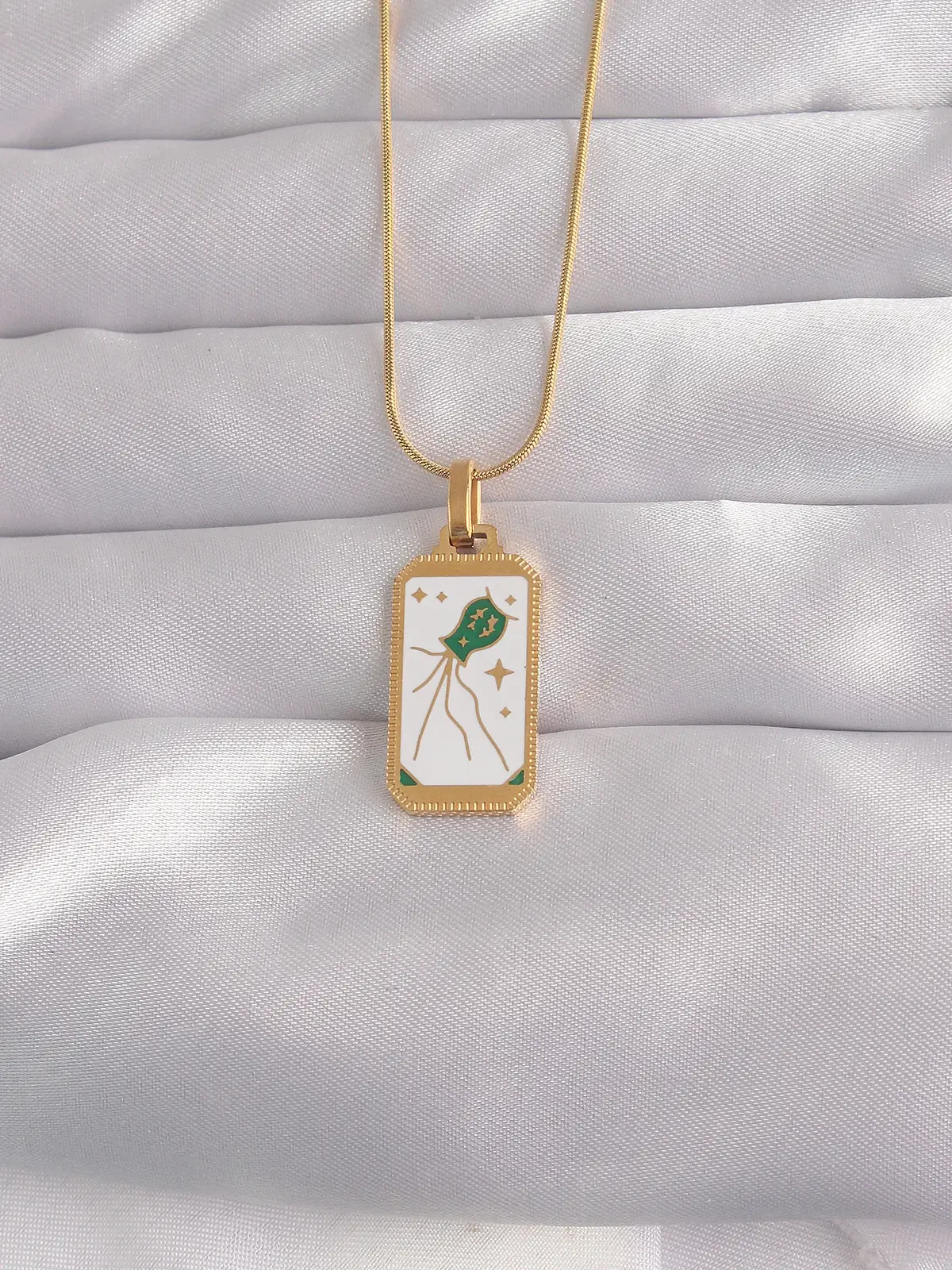 316L Çelik Gold Renk Beyaz Mineli Tarot Kolye