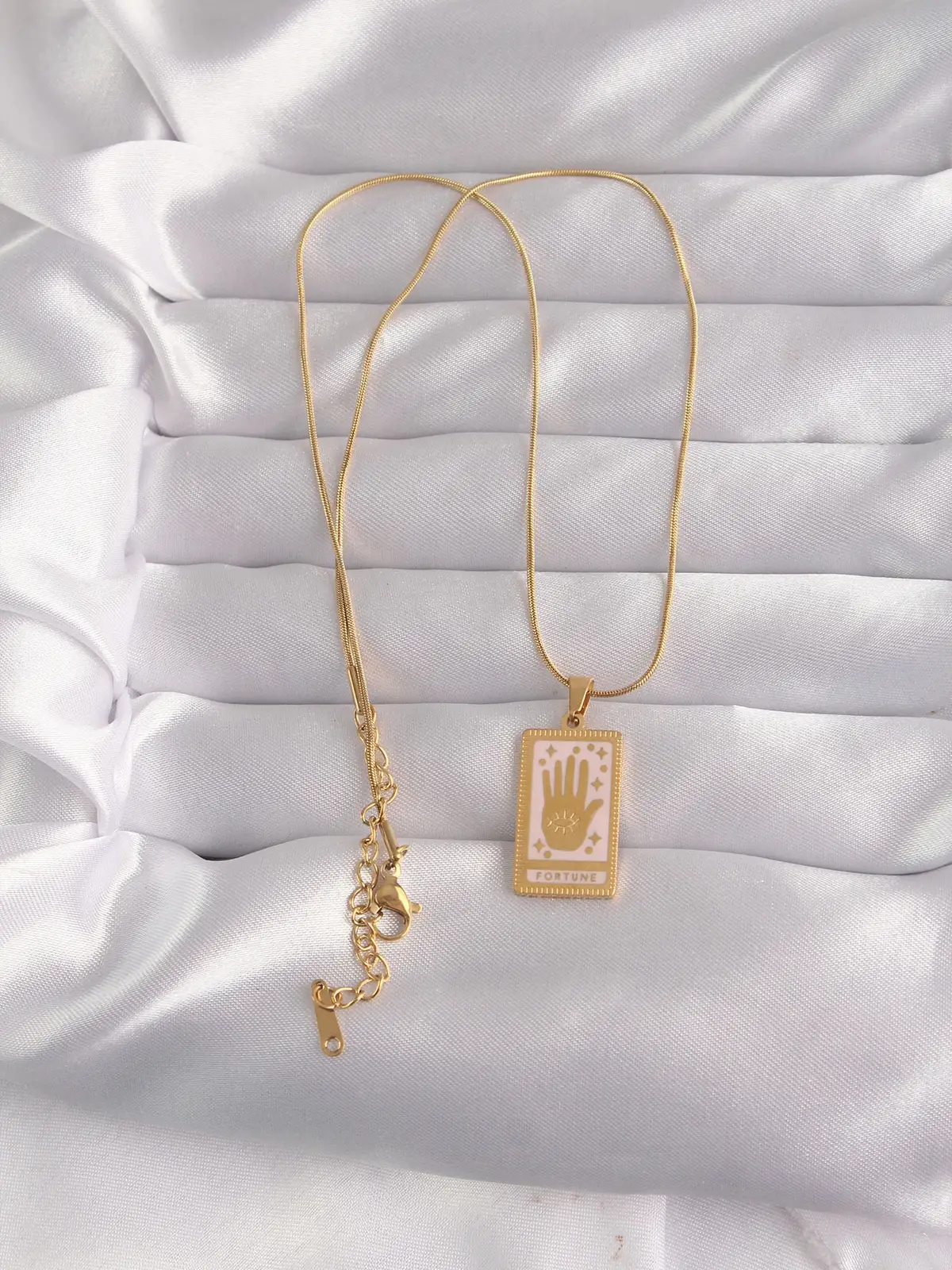 316L Çelik Gold Renk Pembe Mineli El Figür Tarot Kolye