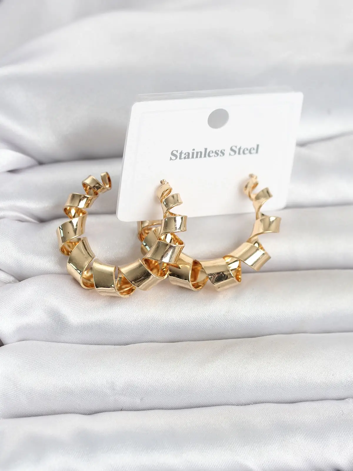 316L Çelik Gold Renk Spiral Halka Kadın Küpe