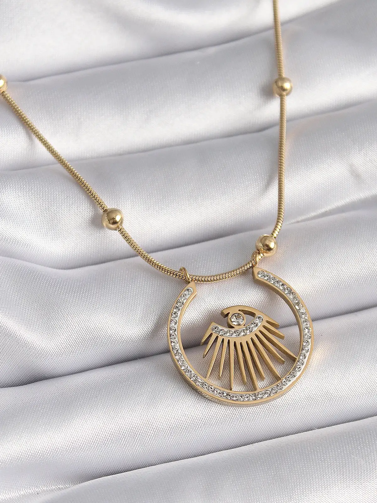 316L Çelik Gold Renk Zirkon Taşlı Göz Model Kadın Kolye