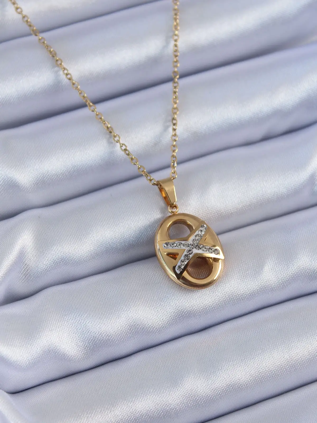 316L Çelik Gold Renk Zirkon Taşlı Kadın Kolye