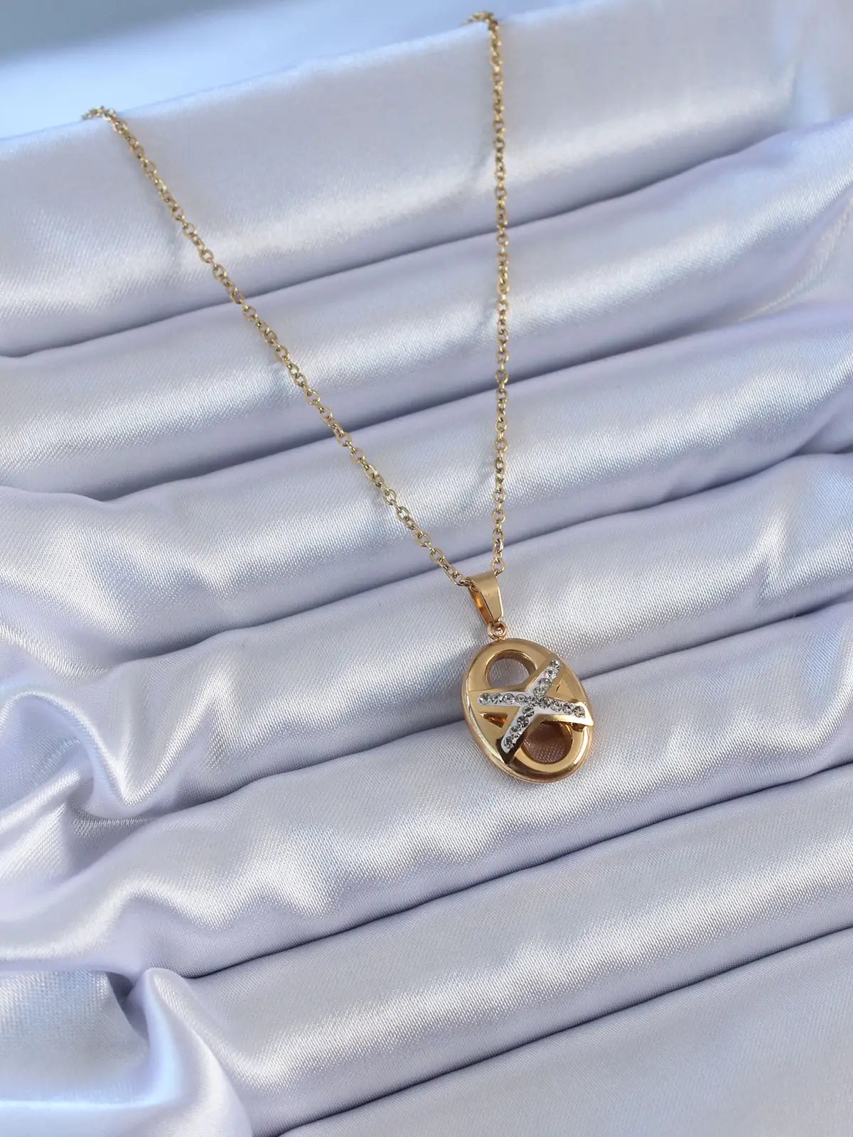 316L Çelik Gold Renk Zirkon Taşlı Kadın Kolye