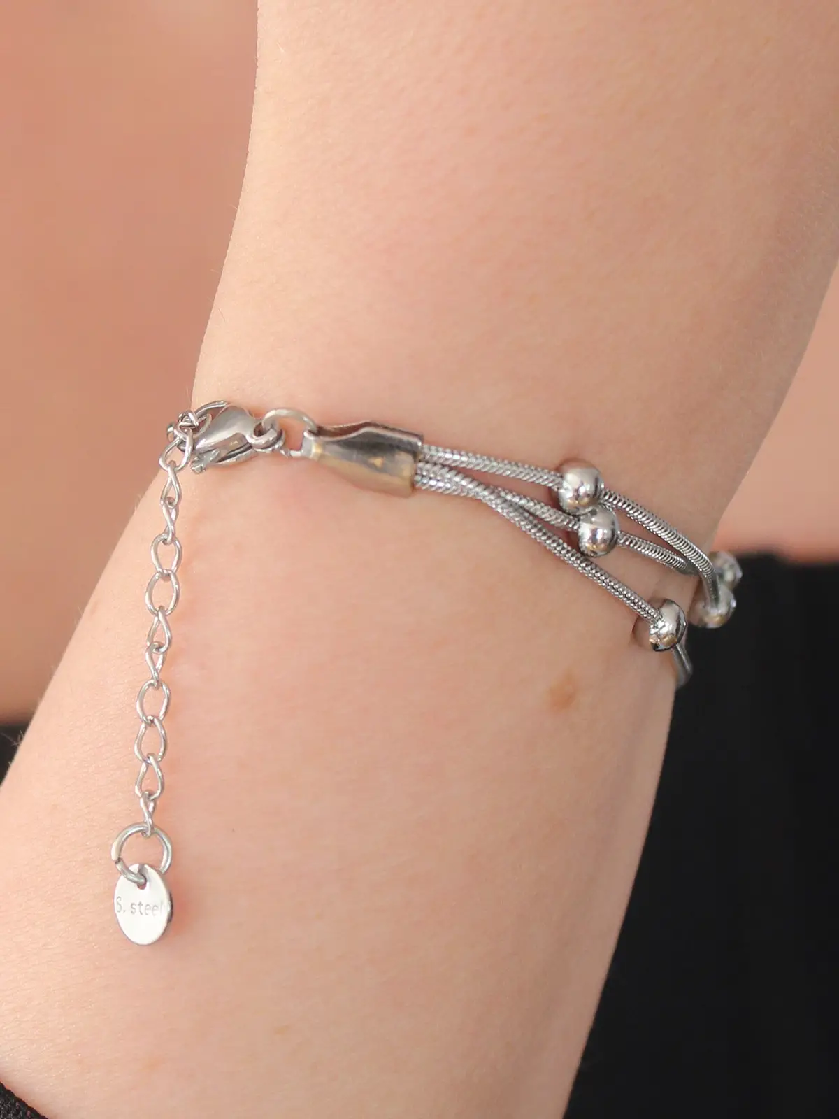 316L Çelik Gümüş Renk Minimal Top Figür Kadın Bileklik