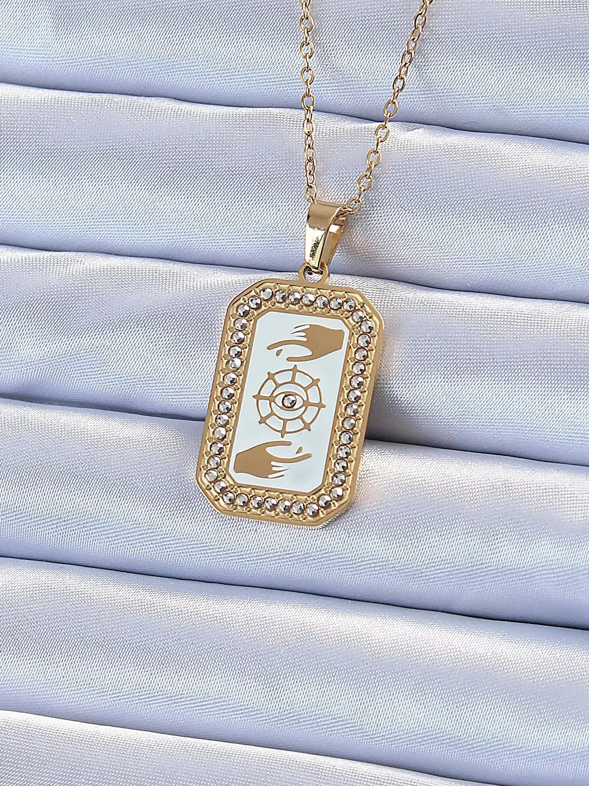 316L Çelik Zincir Altın Renk Mineli Zirkon Taşlı Göz Figür Tarot Kolye