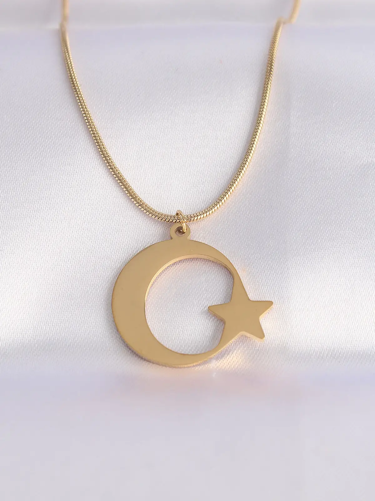 316L Çelik Zincir Gold Renk Ay Yıldız Unisex Kolye