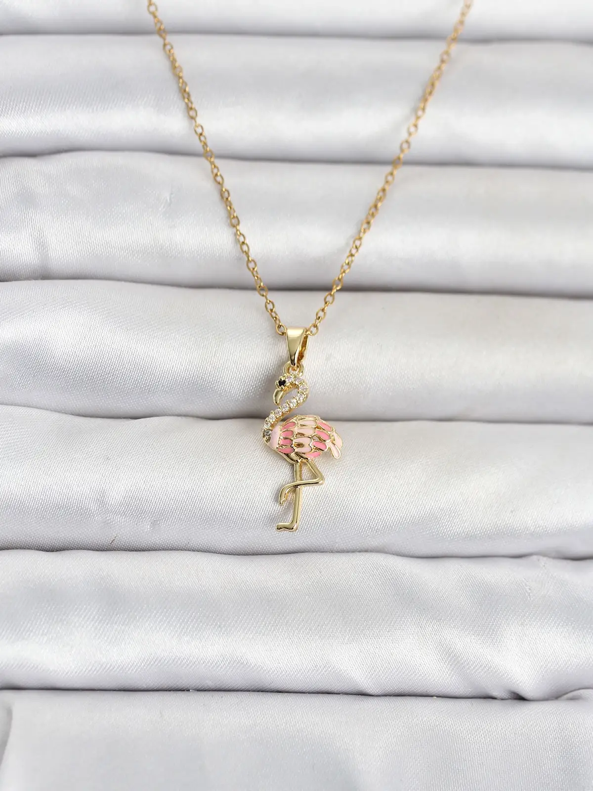 316L Çelik Zincir Gold Renk Flamingo Model Kadın Kolye