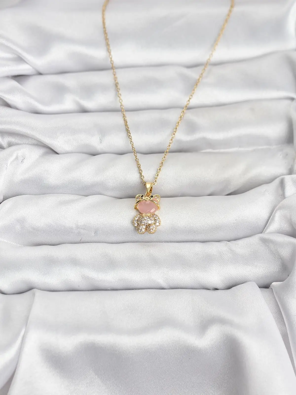 316L Çelik Zincir Gold Renk Teddy Bear Model Zirkon Taşlı Kadın Kolye
