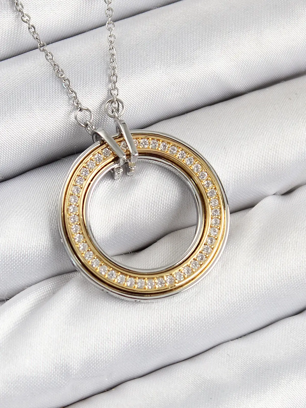 316L Çelik Zirkon Taşlı Dönen Daire Model Gold Ve Gümüş Renk Kadın Kolye