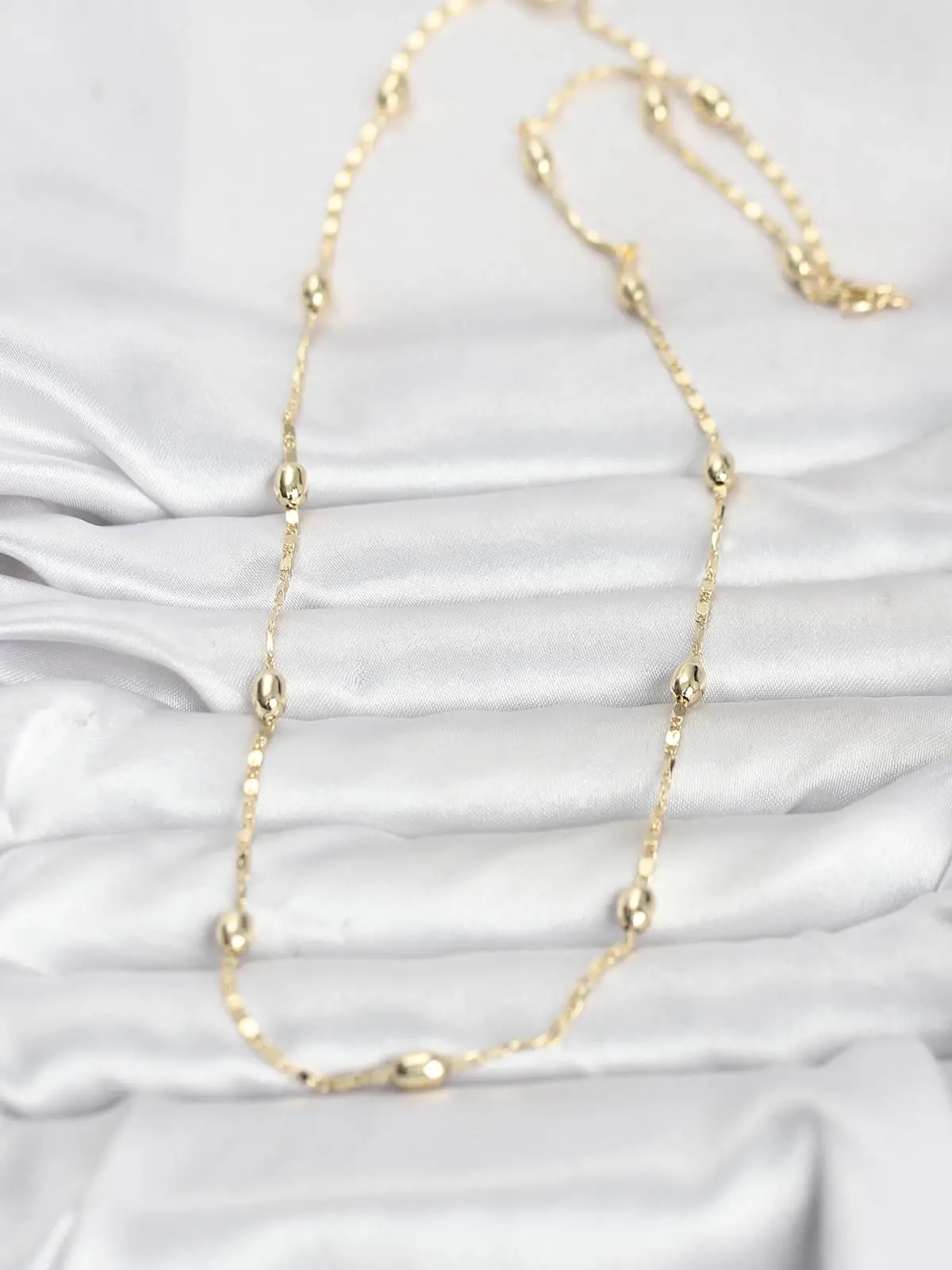 CM 14K Gold Renk Damla Topçuklu Zincir Model 60 cm Kadın Kolye