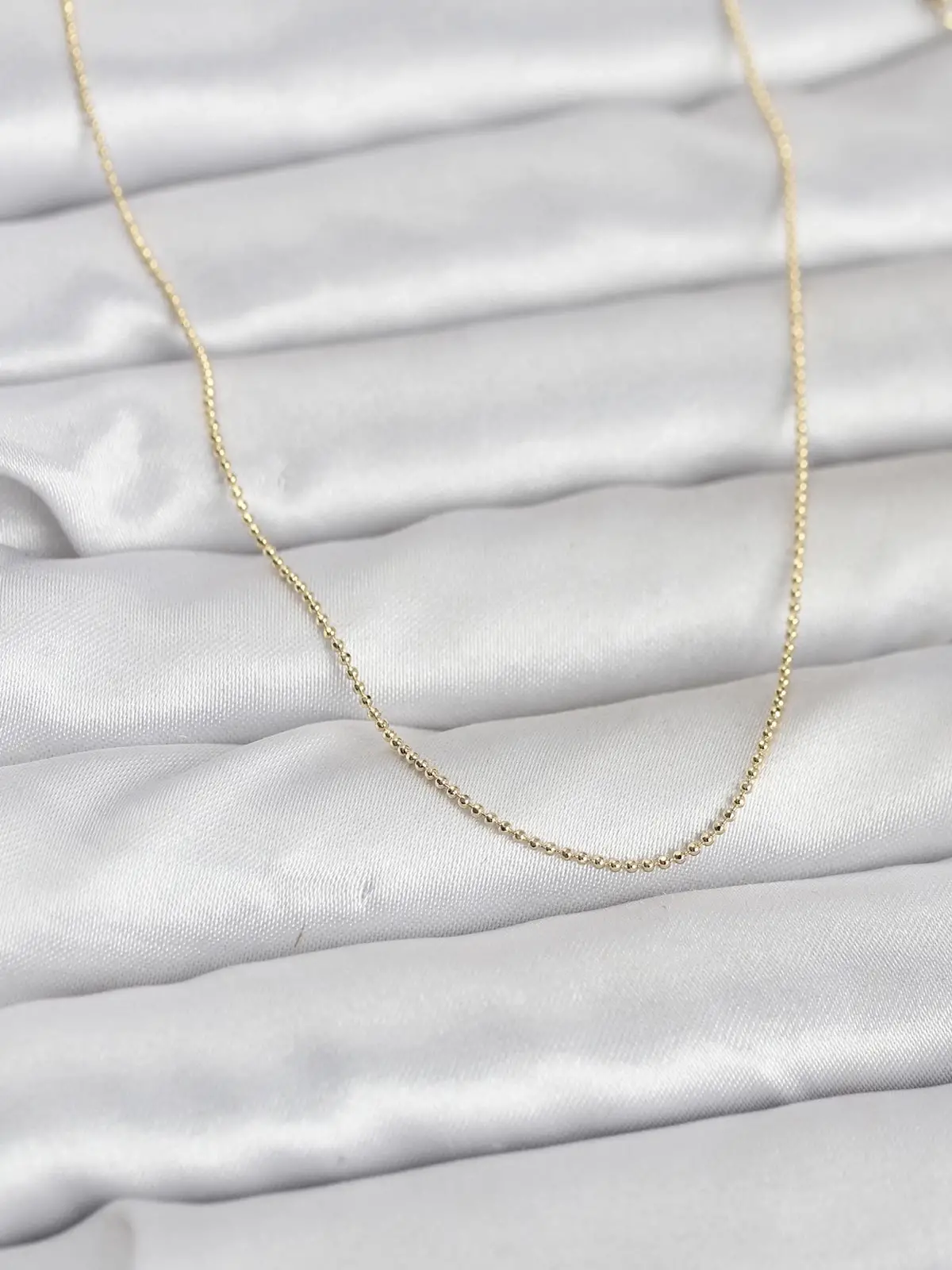 CM 14K Gold Renk İnce Top Zincirli 60 cm Kadın Kolye