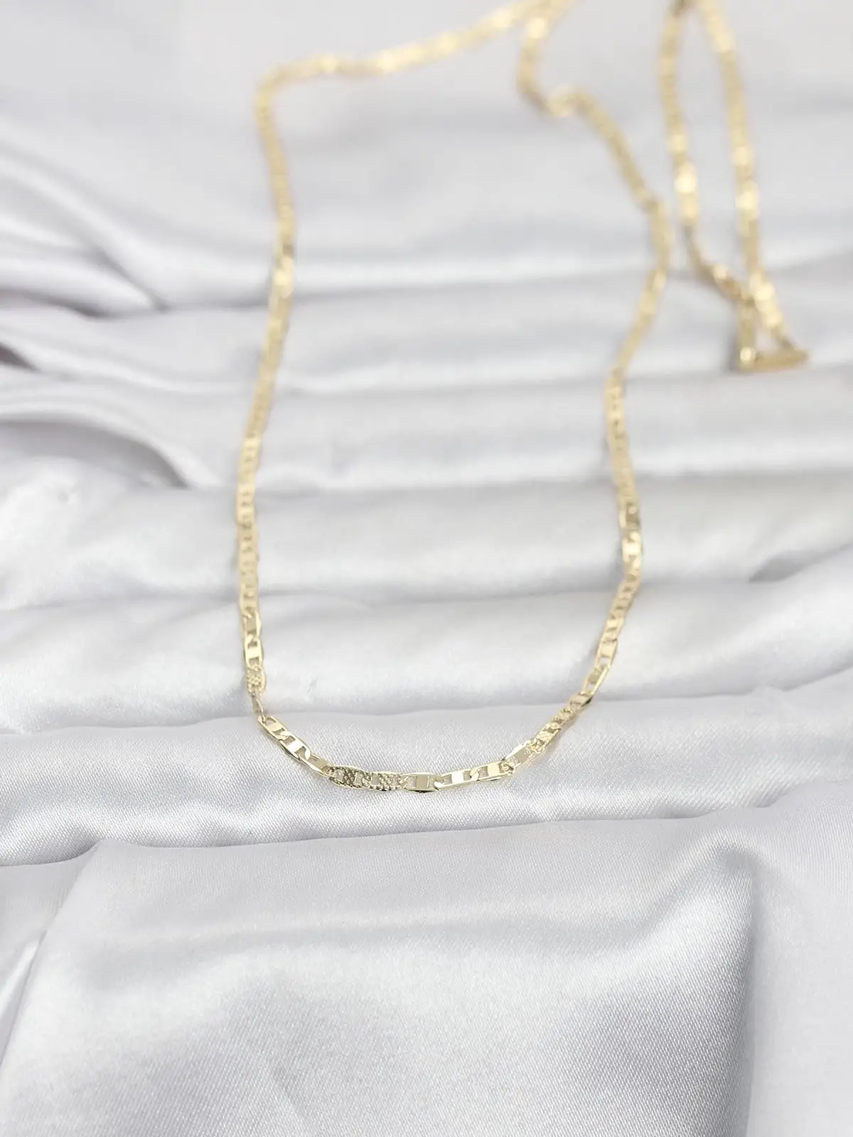 CM 14K Gold Renk Lazerli Yassı Model Zincirli 60 cm Kadın Kolye