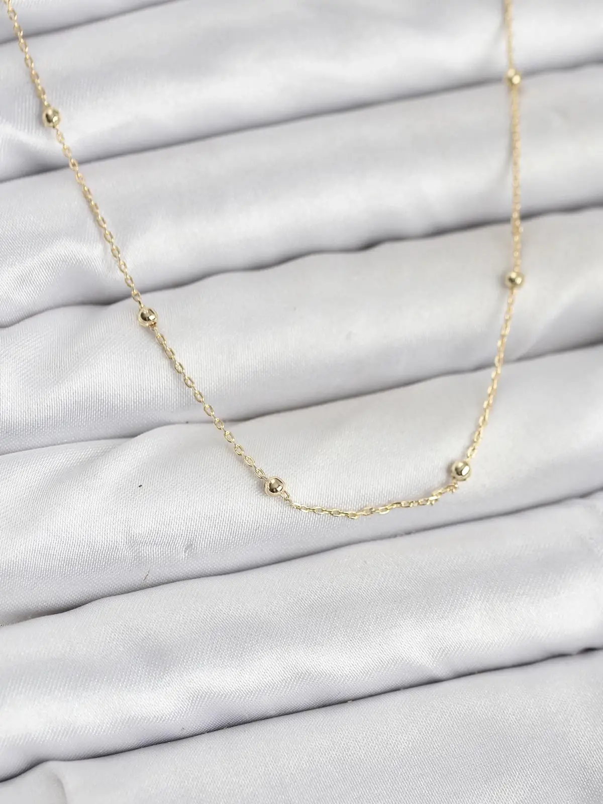 CM 14K Gold Renk Minik Top Zincirli Kadın Kolye