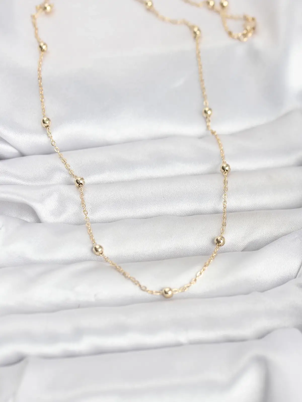 CM 14K Gold Renk Pirinç Top Zincirli 60 cm Kadın Kolye