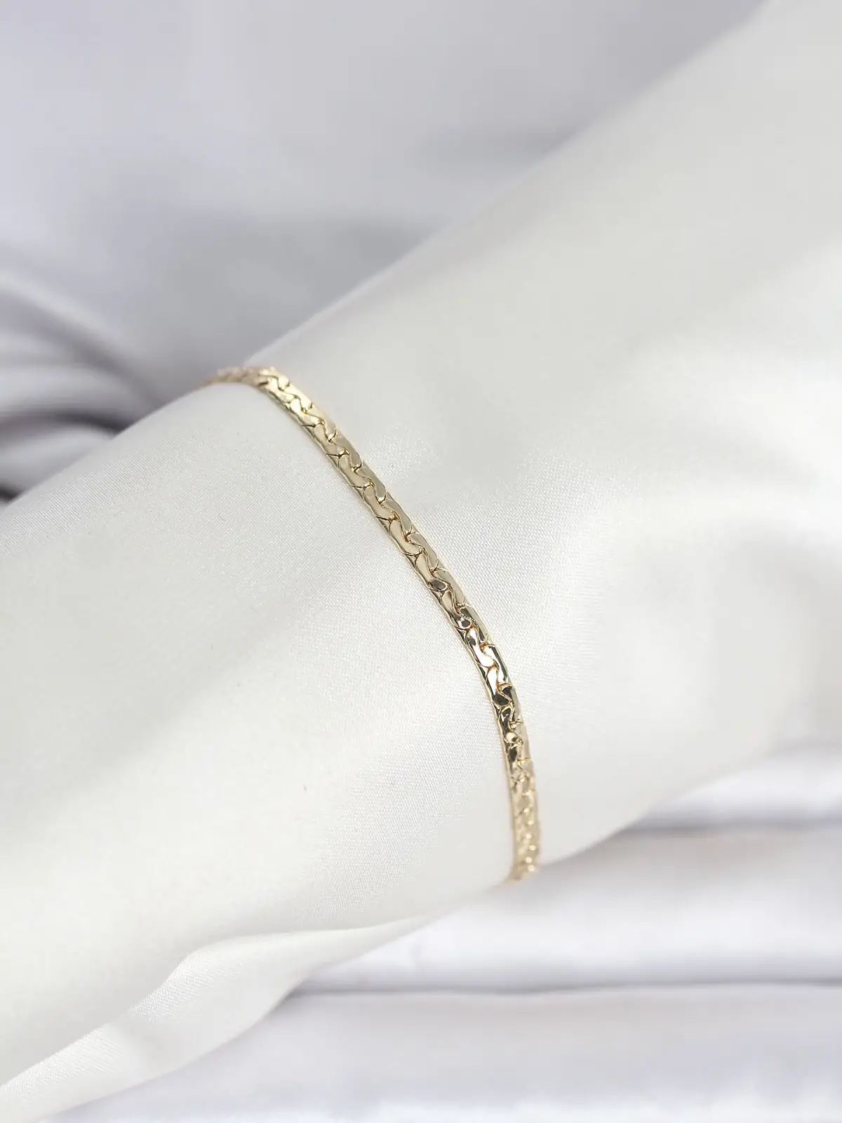CM 14K Gold Renk Yassı Ezme Zincir Model Kadın Bileklik