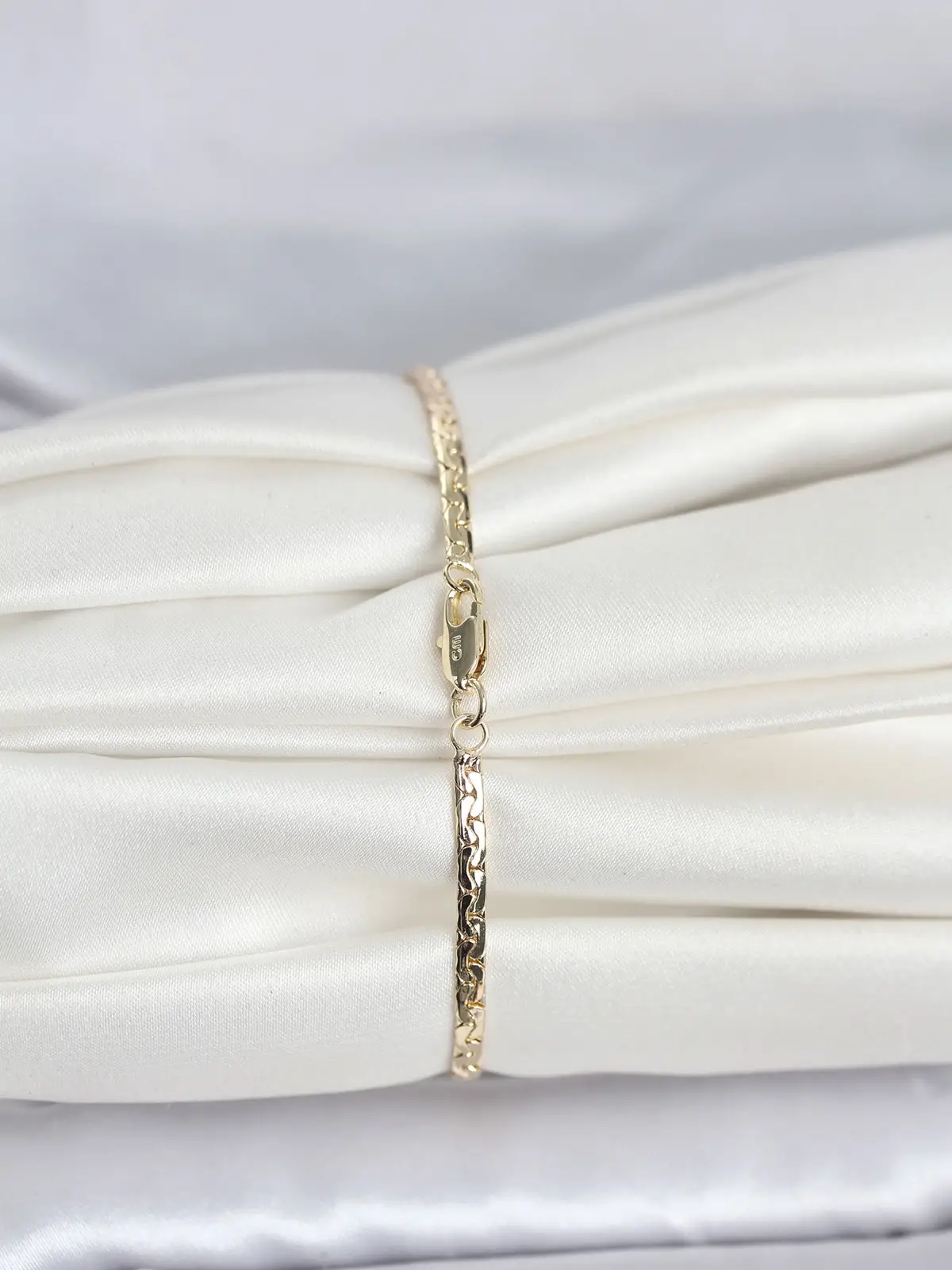 CM 14K Gold Renk Yassı Ezme Zincir Model Kadın Bileklik