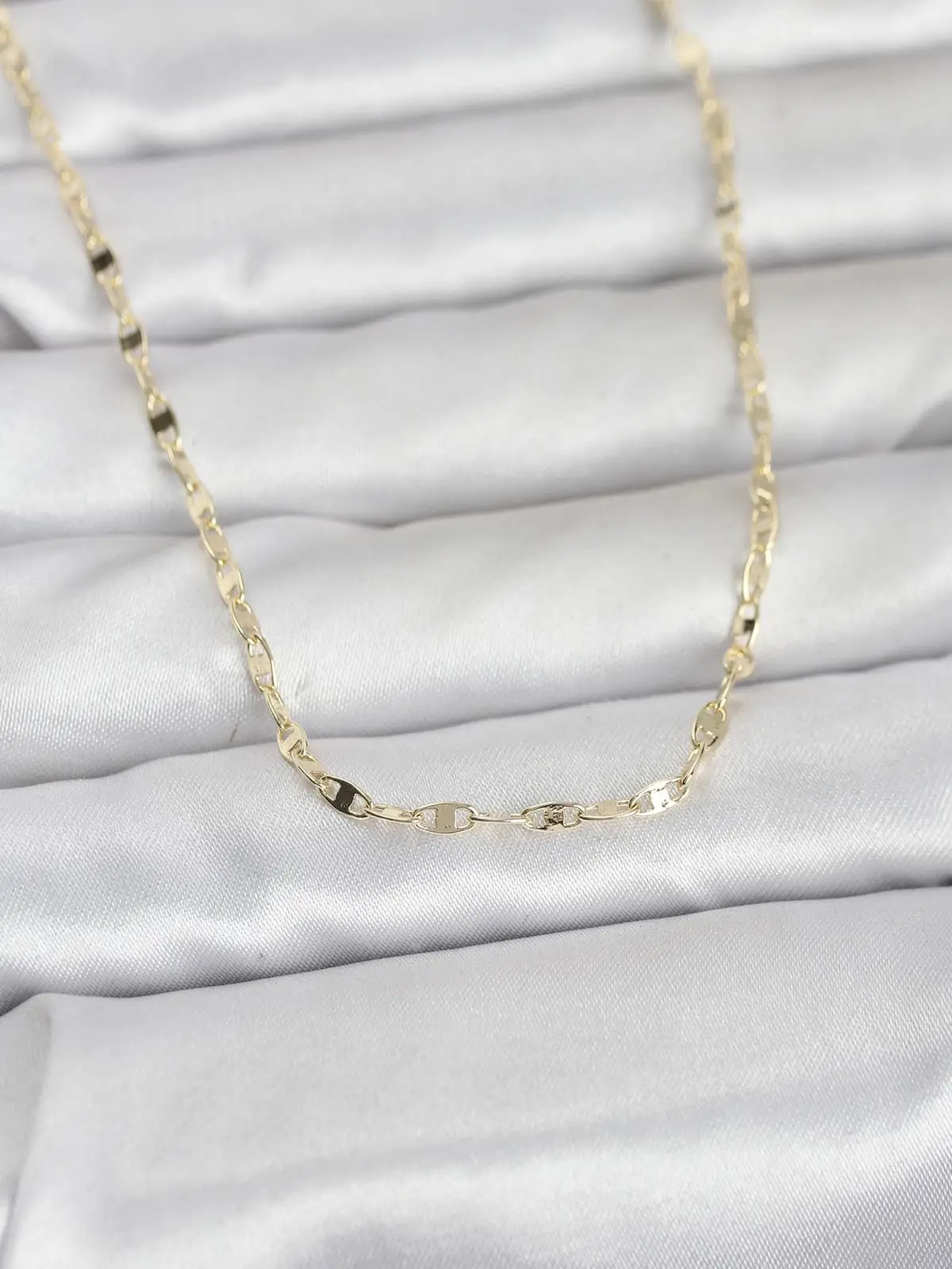 CM 14K Gold Renk Yassı Gemici Zincir Model 60 cm Kadın Kolye