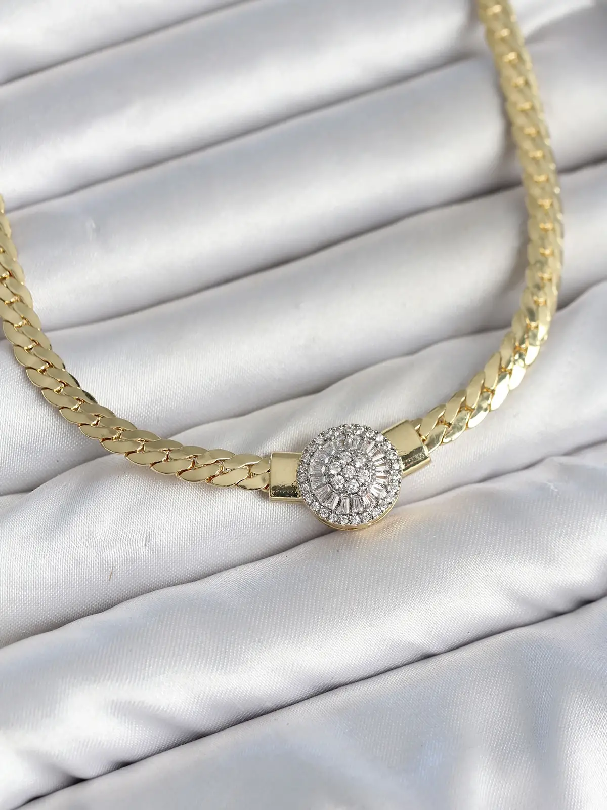 Ezme Zincir Model Zirkon Taşlı VIP Seri Gold Renk Kadın Kolye
