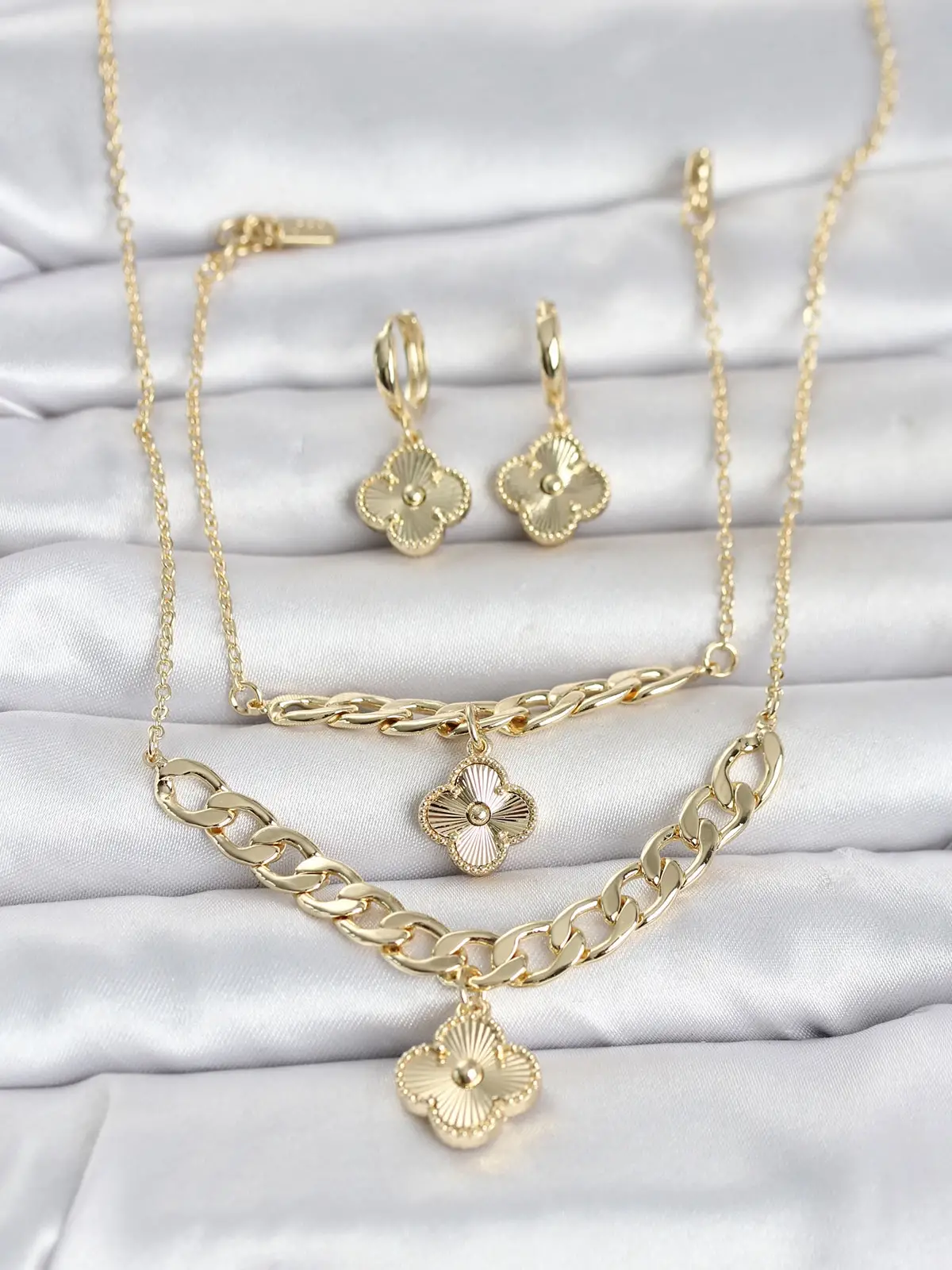 Gold Renk Pirinç Kolye Bileklik ve Küpe Seti