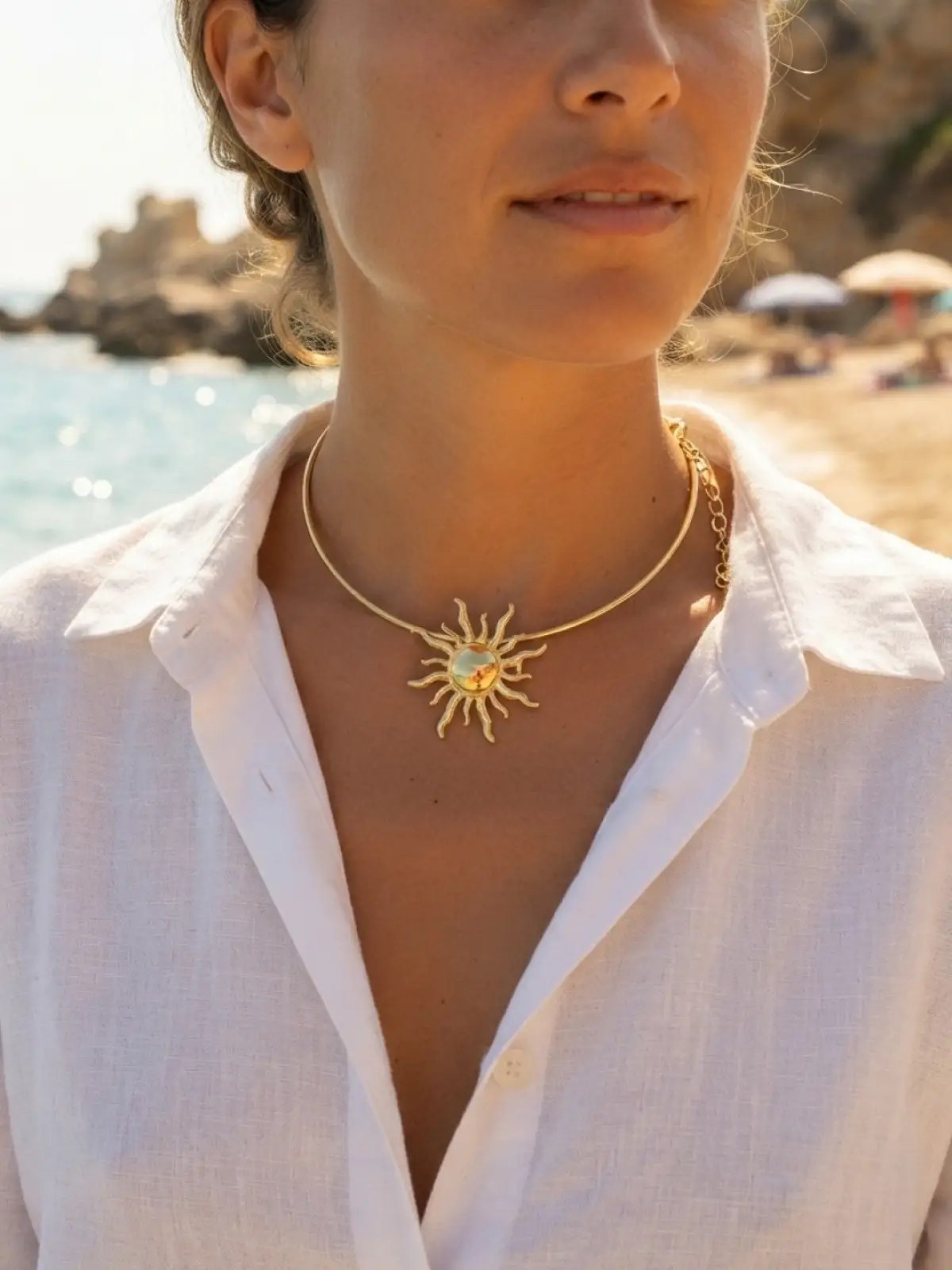 Güneş Model Gold Renk Choker Kadın Kolye