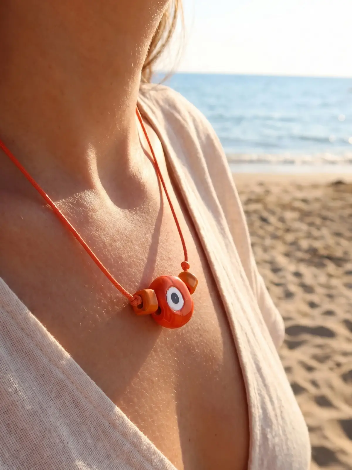 Handmade Bohem Turuncu Nazar Kolye
