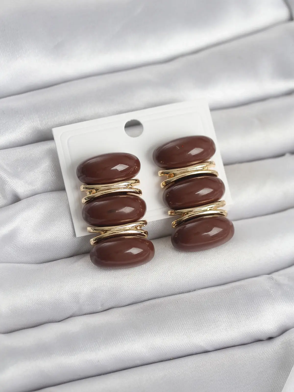Kahverengi Vintage Model Gold Renk Kadın Küpe