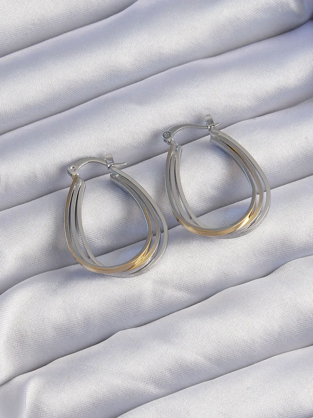 Pirinç Gold Gümüş Renkli Oval Çoklu Görünümlü Küpe