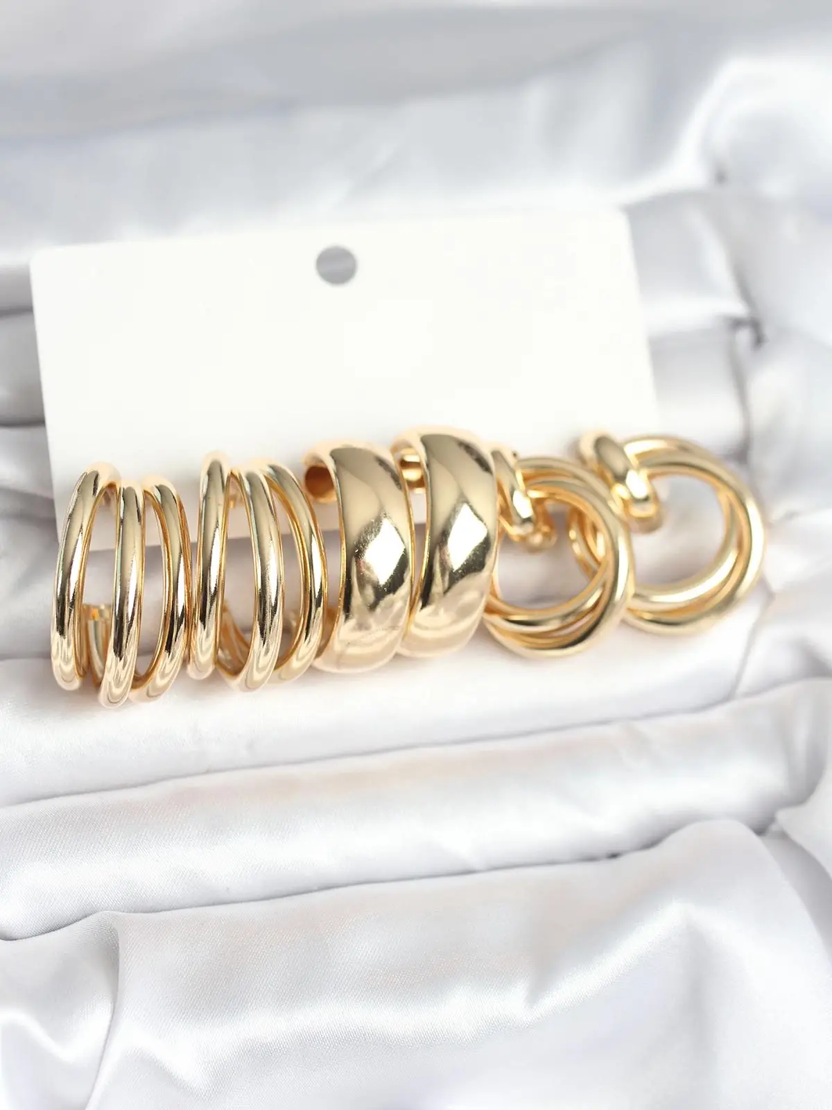 Pirinç Gold Renk 3 Çift Vintage Kadın Küpe Seti