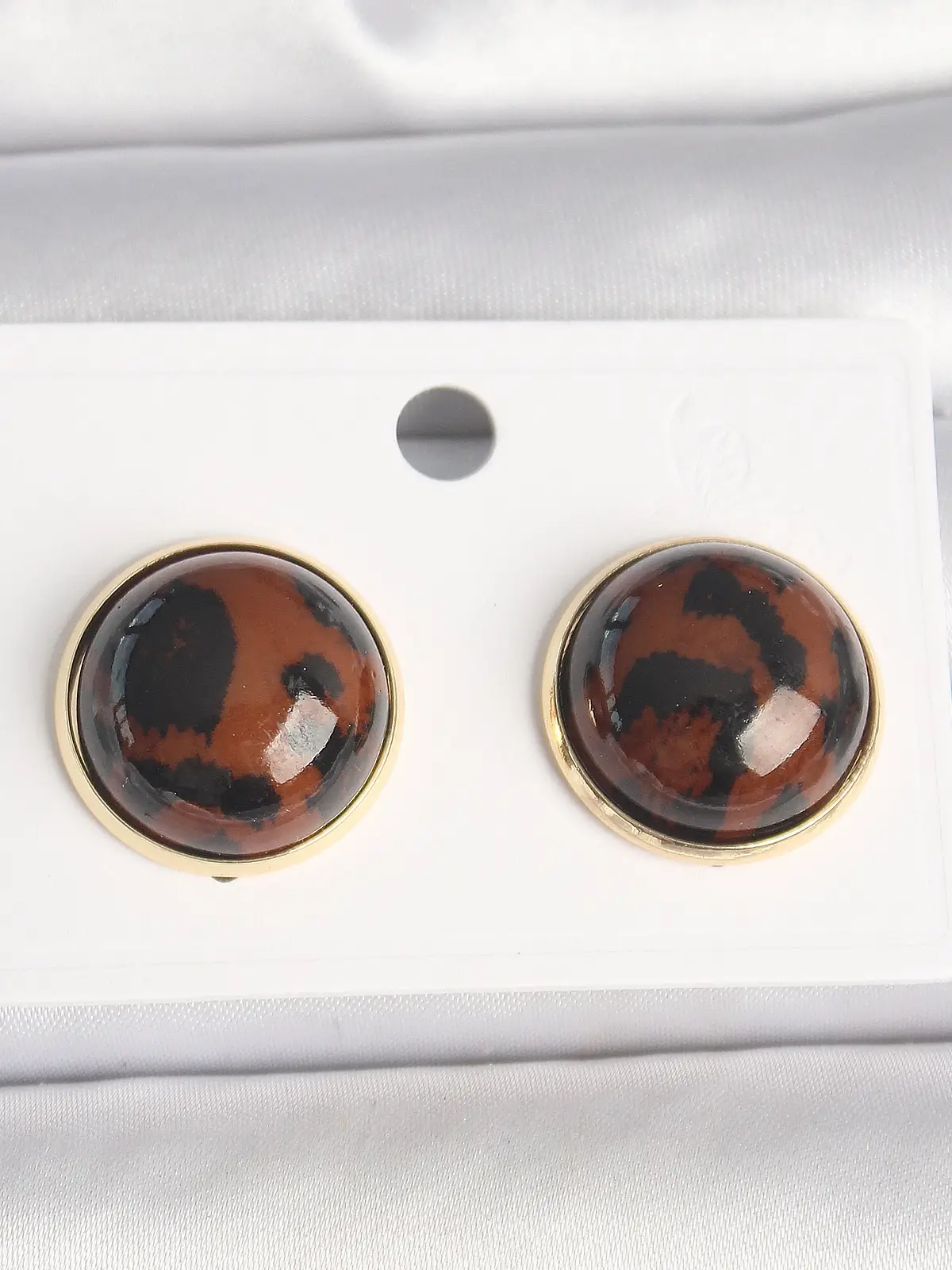 Pirinç Gold Renk 3D Daire Leopar Model Kadın Küpe