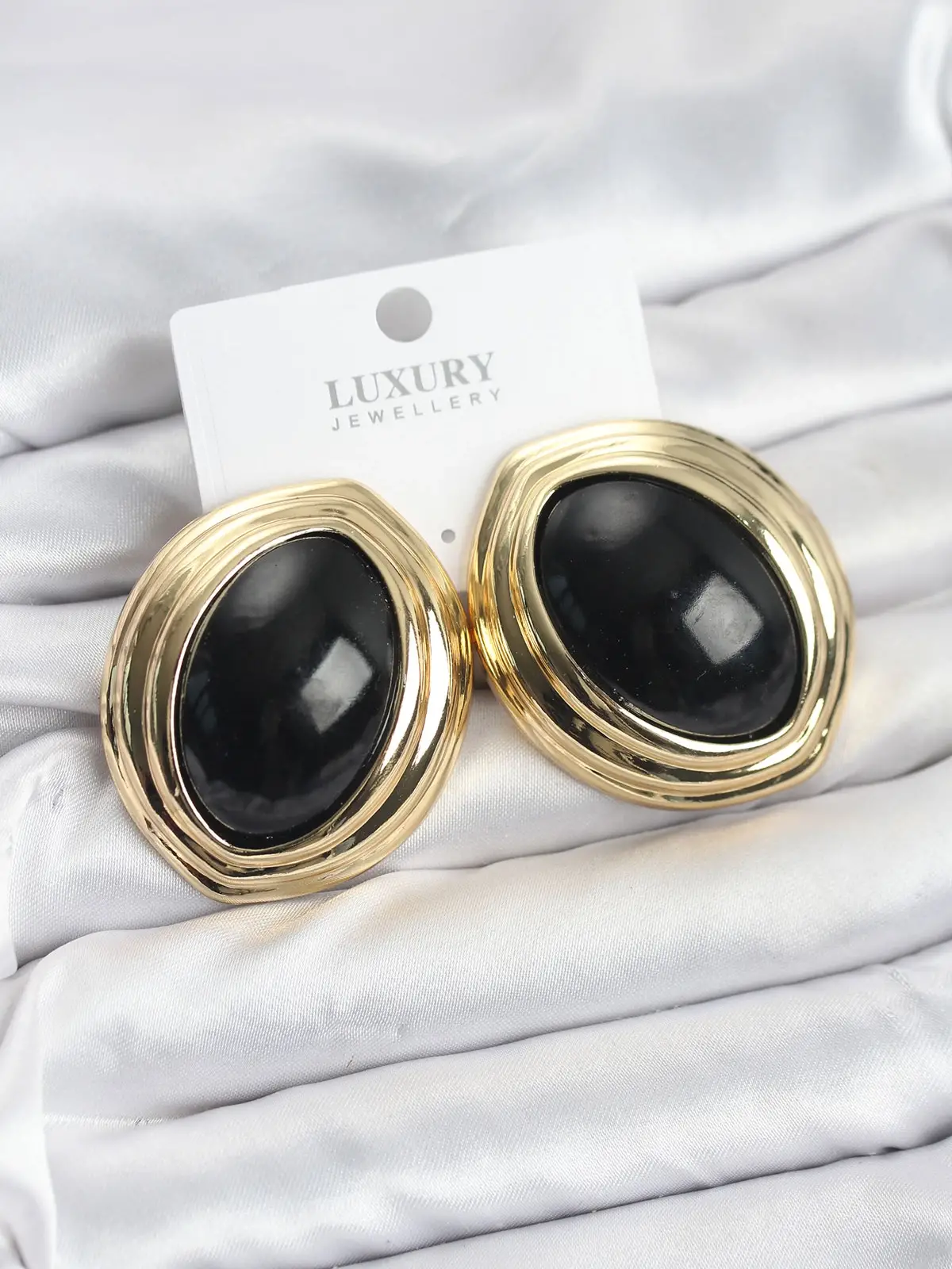 Pirinç Siyah Badem Model Vintage Gold Kadın Küpe