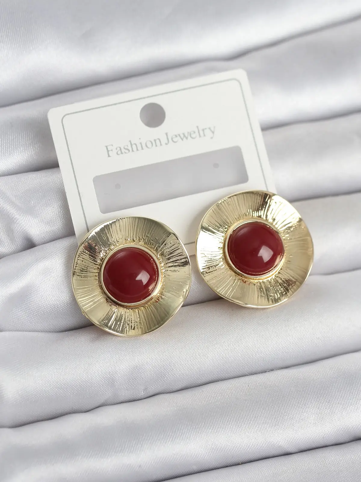 Vintage Model Bordo Gold Renk Pirinç Kadın Küpe