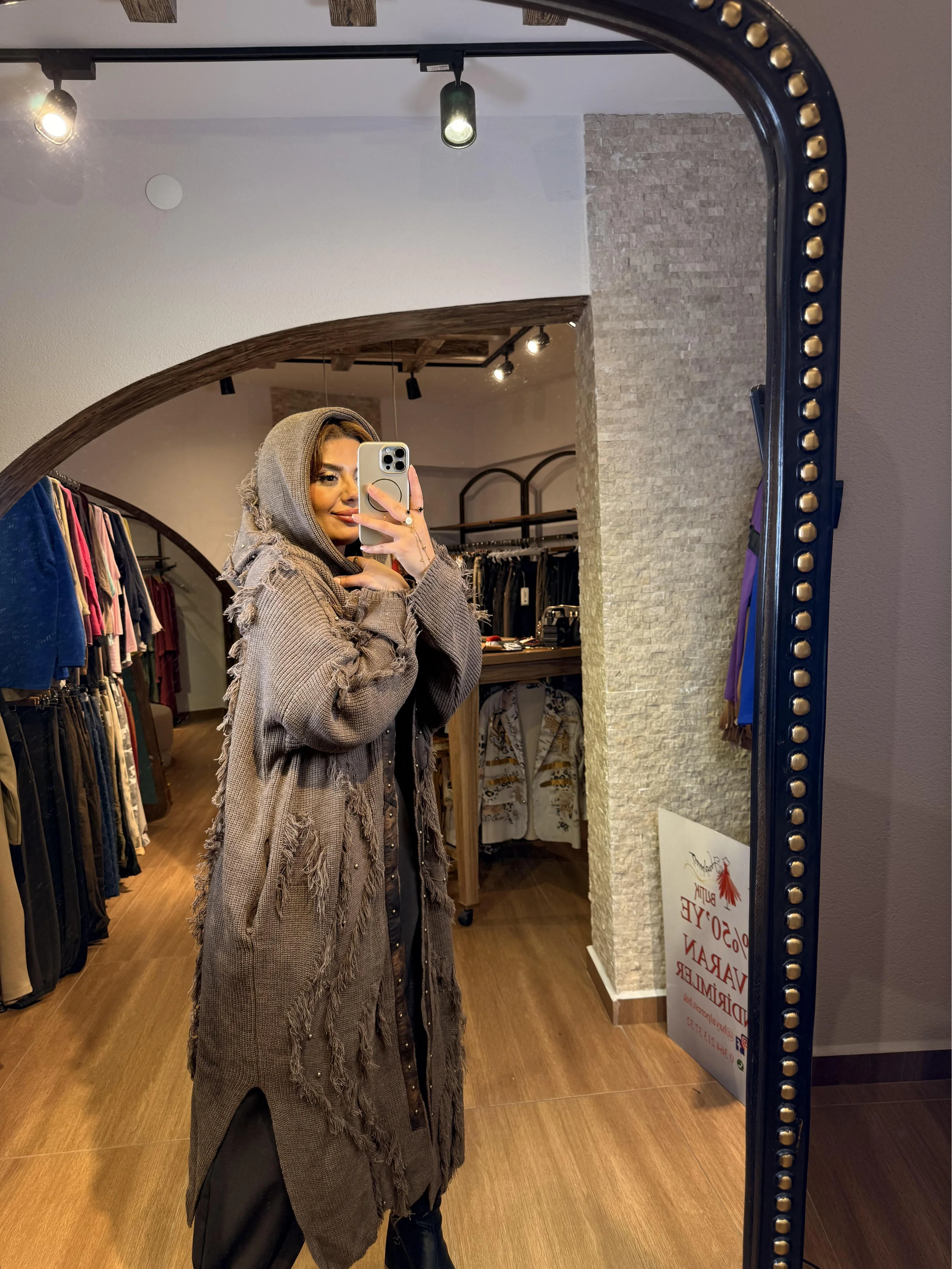 H4 ÖRGÜ DERİ DETAYLI TASARIM HIRKA