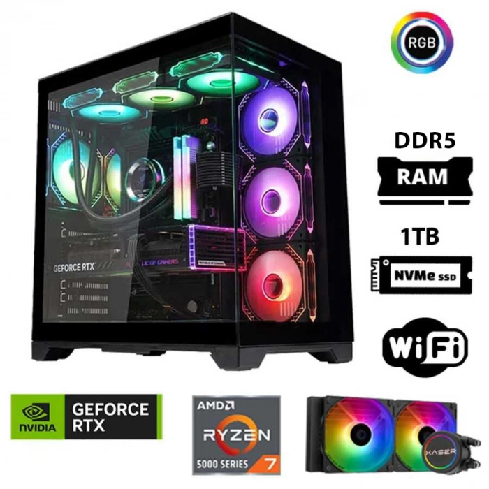 AMD Ryzen 7 7700 32GB Ram 1TB M.2 NVMe SSD 8GB RTX5060 Sıvı Soğutmalı Oyuncu Bilgisayarı