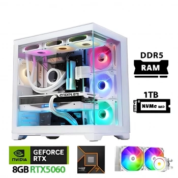 AMD Ryzen 7 7800X3D 32GB Ram 1TB M.2 NVMe SSD 8GB RTX5060 Sıvı Soğutmalı Beyaz Oyuncu Bilgisayarı