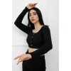 Düğmeli Mini Crop Bady Siyah - P-020494