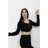 Düğmeli Mini Crop Bady Siyah - P-020494