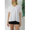 Geniş V yaka Tişört Beyaz - 1090.35