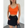V Yaka Askılı Crop Triko Büstiyer Turuncu - DF2202