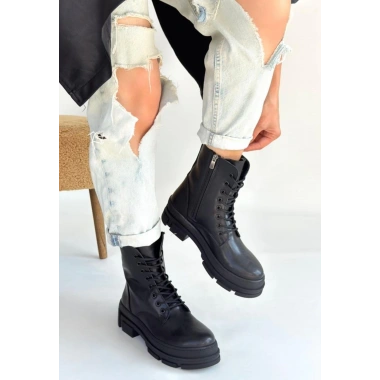 Allex Siyah Cilt Bağcıklı Bot