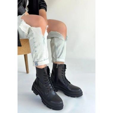 Allex Siyah Cilt Bağcıklı Bot