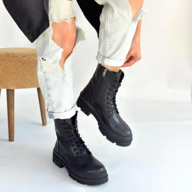 Allex Siyah Cilt Bağcıklı Bot