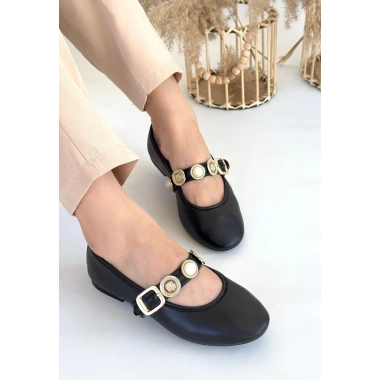 Atnis Siyah Cilt Babet Ayakkabı