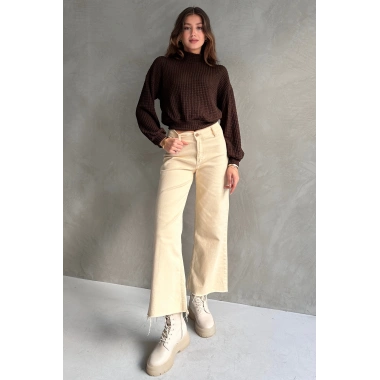 Balıkçı Yaka Dokulu Crop Bluz