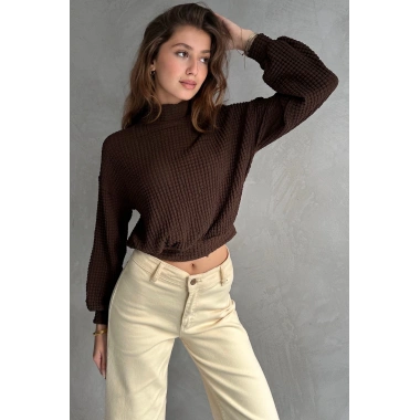 Balıkçı Yaka Dokulu Crop Bluz