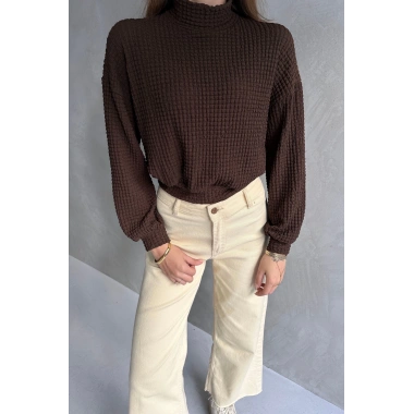 Balıkçı Yaka Dokulu Crop Bluz