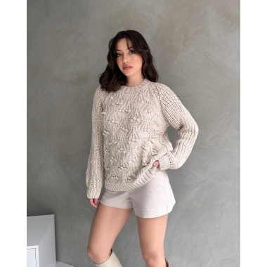 Bisiklet Yaka Bürümcük Detaylı Triko Kazak