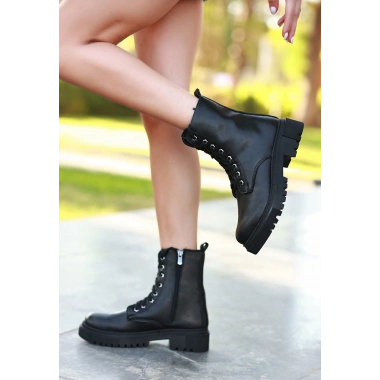 Bria  Siyah Cilt Bağcıklı Bot